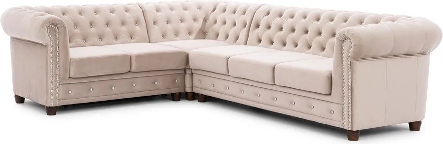 Beżowy aksamitny rozkładany narożnik (lewostronny/w kształcie litery L) York Blik – Ropez