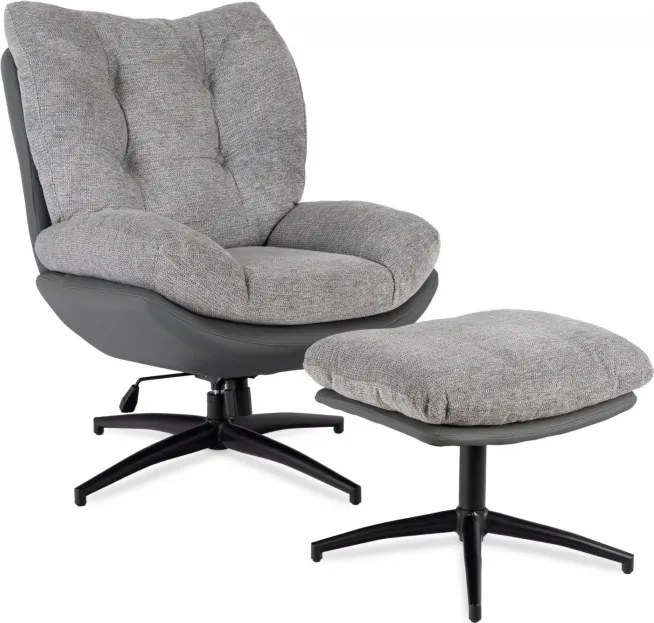 Fotel Wypoczynkowy Obrotowy FREMONT z Podnóżkiem Szary/Czarny Nowoczesny