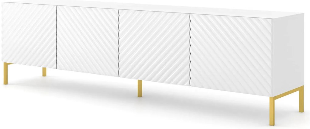 Szafka rtv w stylu glamour biały połysk + złote nóżki H6-W10