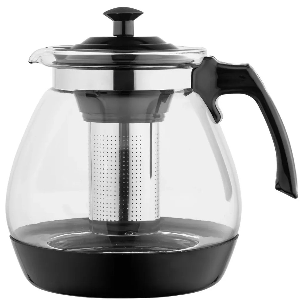 Altom Szklany czajnik z sitkiem 2,3 l, czarny