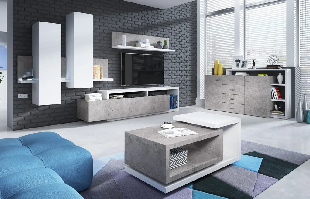 Komoda z nadstawką BOTA 2D4S 181 biała/beton colorado HELVETIA