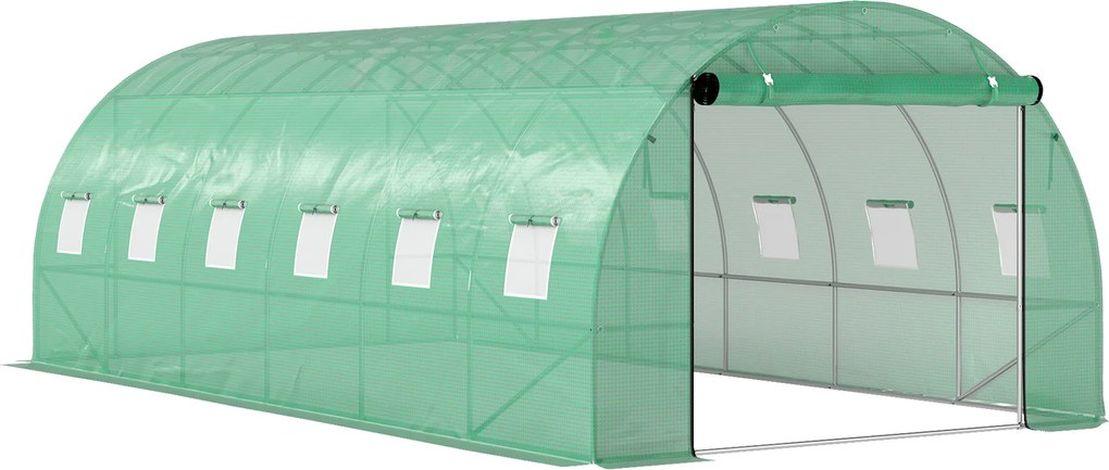 Outsunny Szklarnia typu Polytunnel z osłoną plastikową i stalową ramą, z rolowanymi drzwiami, Zielona