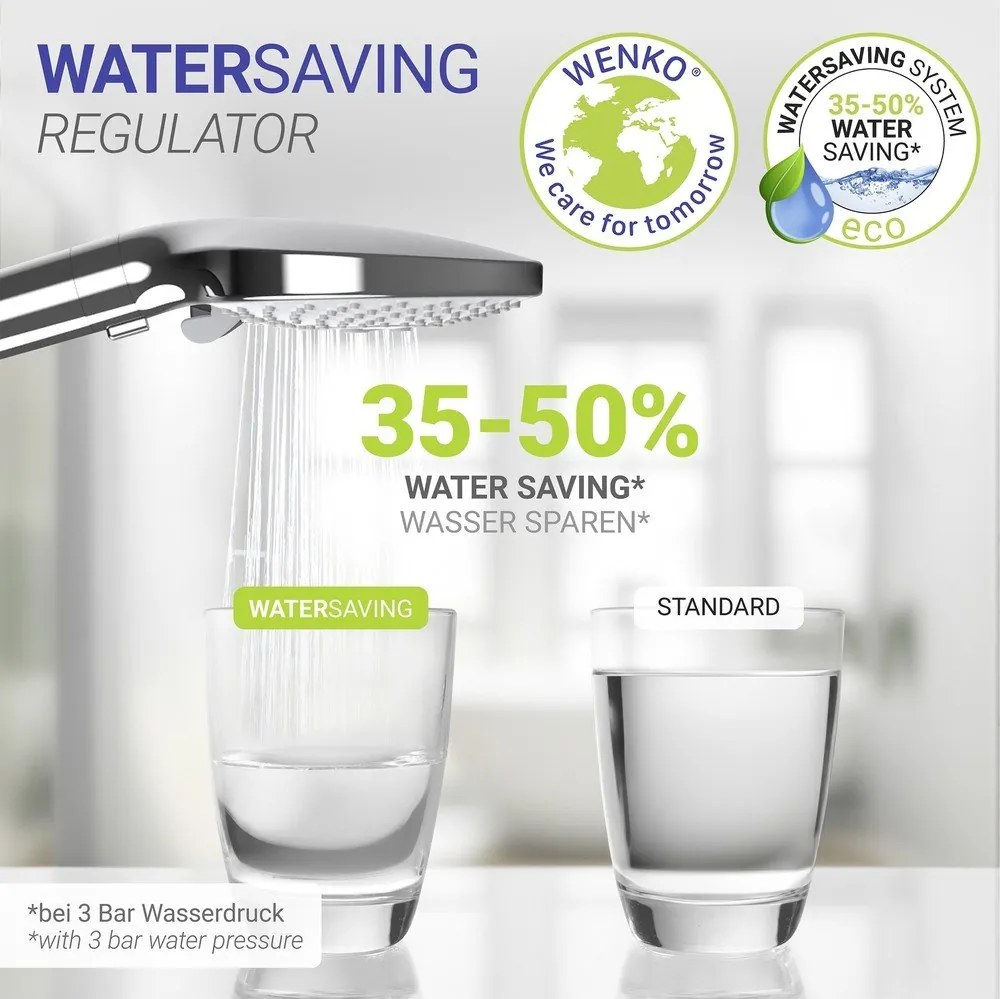 Plastikowa słuchawka prysznicowa w kolorze srebra z połyskiem ø 12 cm Water Saving – Wenko