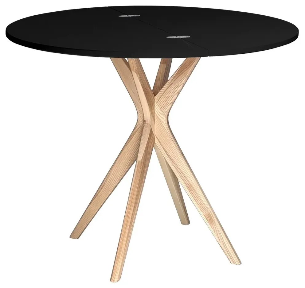 Stół półokrągły CUTTI 90x90 rozkładany czarny/jesion RAGABA
