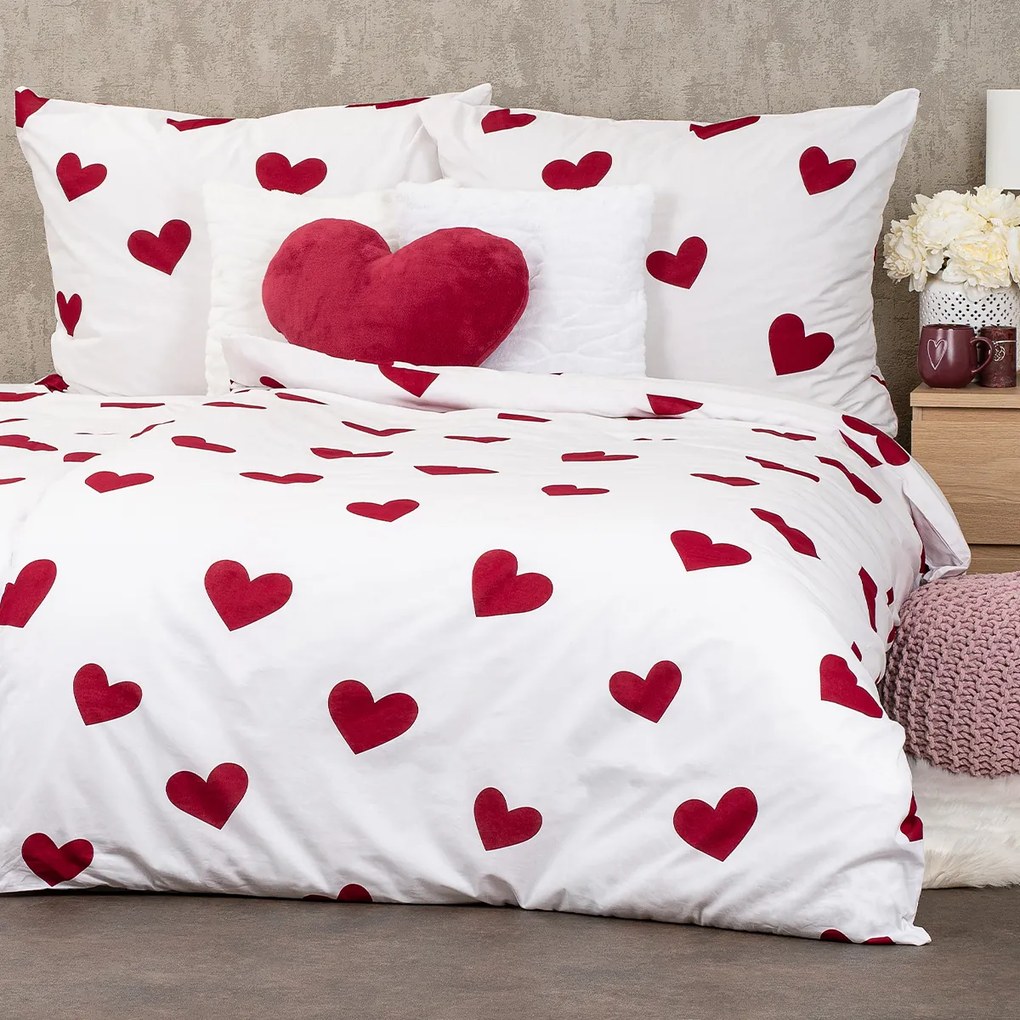 4Home Pościel bawełniana Red Hearts, 220 x 200 cm, 2 szt. 70 x 90 cm, 220 x 200 cm, 2 szt. 70 x 90 cm