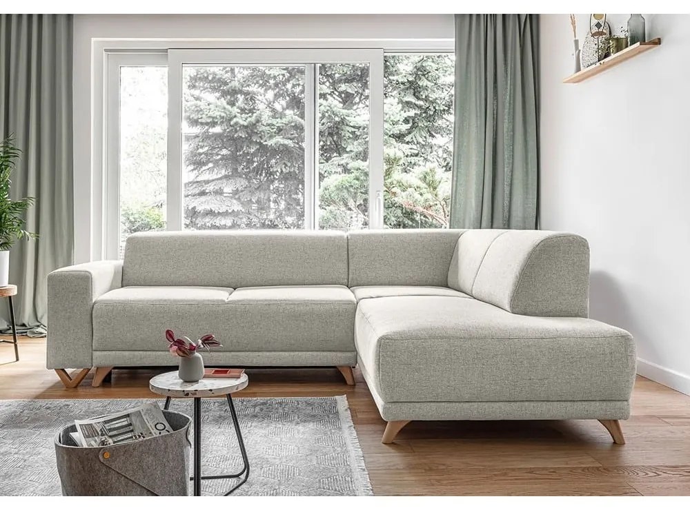 Beżowy rozkładany/ze schowkiem narożnik (prawostronny/w kształcie litery L) Classy Sophie – Miuform