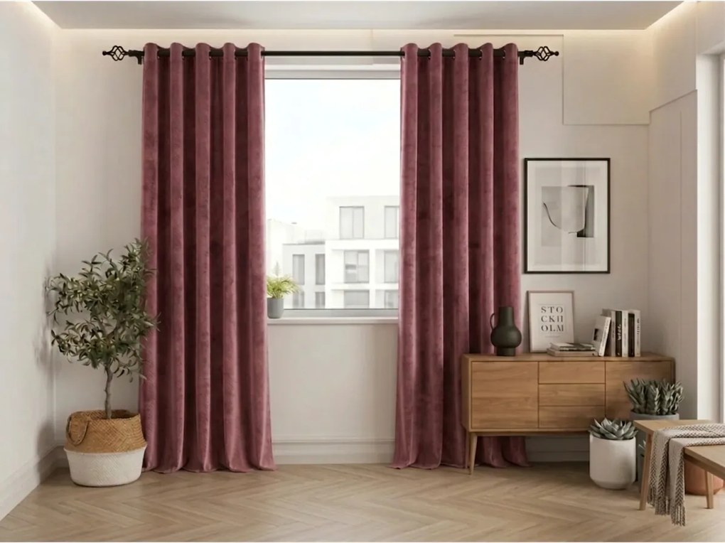 Zasłona zaciemniająca ELVIO VELVET 140x250 cm, staroróżowa Zawieszanie: Taśma z wiązaniami