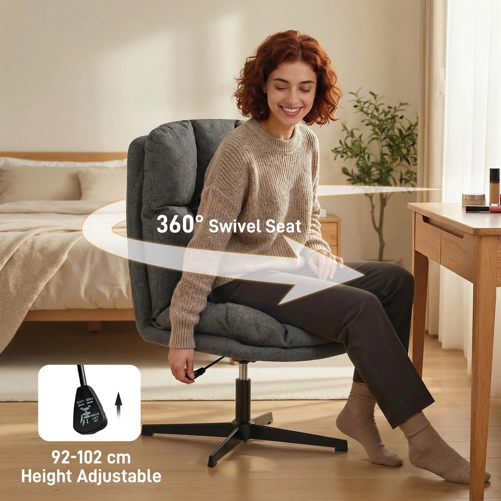 HOMCOM Obrotowy fotel akcentowy, fotel do czytania z tkaniny lnianej bez podłokietników, szerokie siedzisko z metalowymi nogami, ciemnoszary | Aosom PL