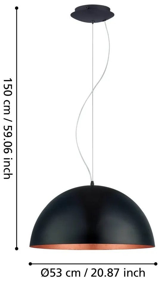 Czarno-brązowa lampa wisząca z metalowym kloszem ø 53 cm GAETANO 1 – EGLO