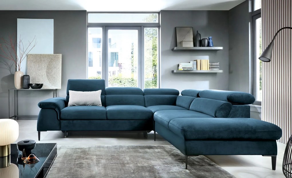 Granatowy nowoczesny narożnik z zagłówkami do salonu Z7-H48