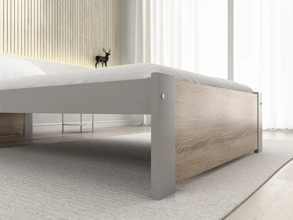 Łóżko IKAROS 90 x 200 cm, dąb sonoma/szary Stelaż: Ze stelażem listwowym rolowanym elastycznym, Materac: Materac Deluxe 10 cm