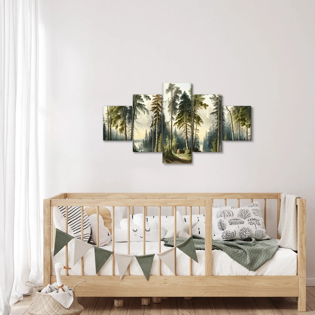 Obraz - Krajobraz lasów w stylu vintage (125x70 cm)