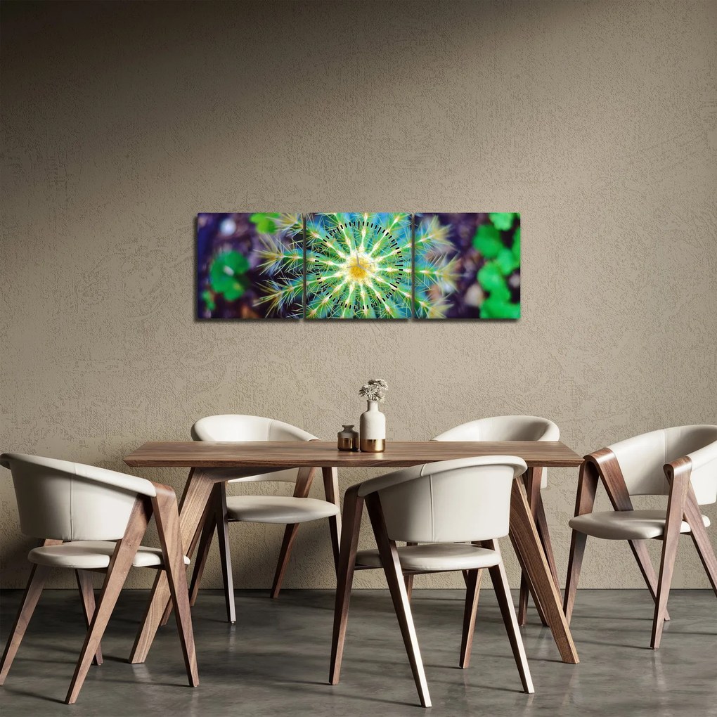 Obraz kaktusa (z zegarem) (90x30 cm)