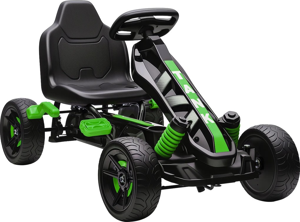 AIYAPLAY Gokart z pedałami, samochodzik na pedały dla dzieci z hamulcem, antypoślizgowe koła, metalowa rama, 3-6 lat, zielony | Aosom PL