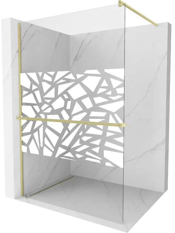 Mexen Kioto+ ścianka prysznicowa z półką Walk-in 80 x 200 cm, biały wzór, złota szczotkowana - 800-080-121-55-85