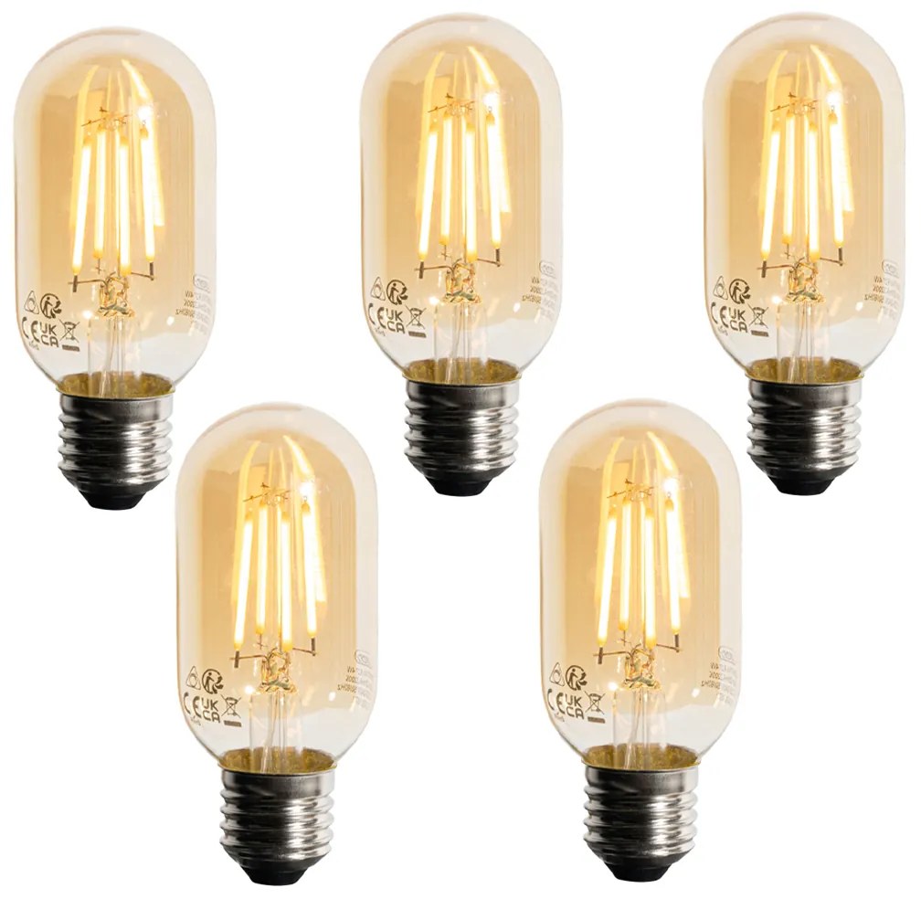 Zestaw 5 ściemnialnych żarówek LED E27 złotych T45 4W 300 lm 2200K