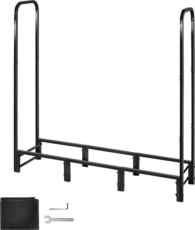 Schowek na Drewno SucceBuy do Ogrzewania z Wodoodpornym Pokrowcem, Metalowy Zewnętrzny Schowek na Drewno, 122 x 32 x 118 cm, Maksymalne Obciążenie 181,4 kg