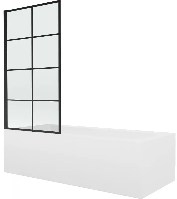 Mexen Vega wanna prostokątna 160 x 70 cm z obudową i parawanem 1-skrzydłowym 70 cm, czarny wzór - 550116070X9307017077