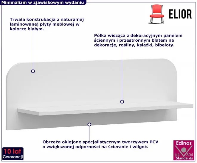 Biała nowoczesna półka ścienna 90 cm - Entido 7X