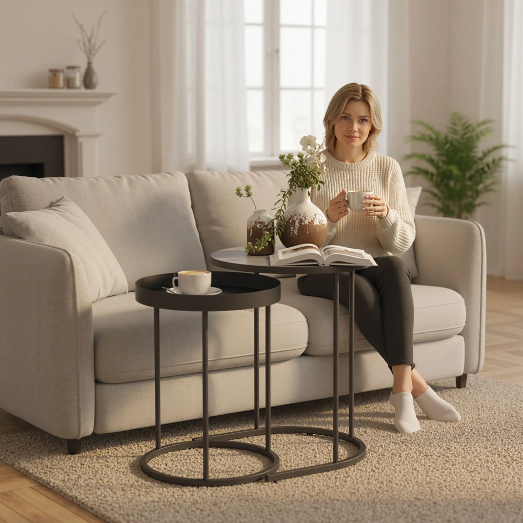 HOMCOM Zestaw 2 stolików do salonu, wsuwane, design tacki, metal, szary