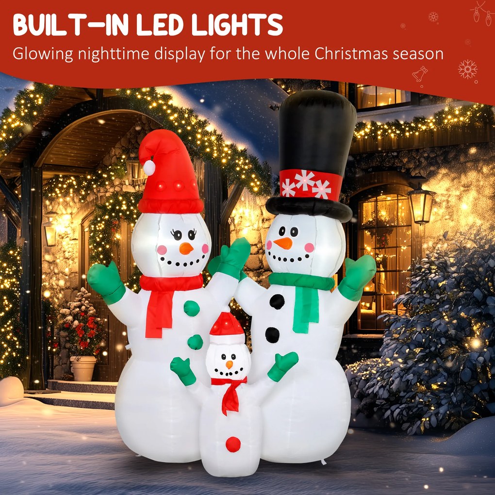 Outsunny Dmuchana dekoracja świąteczna rodziny bałwanków, 1,8 m z oświetleniem LED do wnętrz i na zewnątrz | Aosom PL