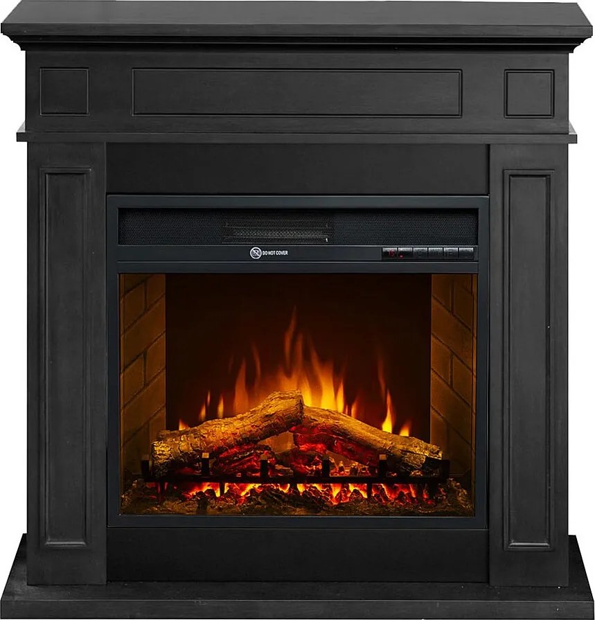 Kominek elektryczny JEFFERSON stojący z czarnego drewna dł. 89,5 x wys. 90,5 x gł. 28 cm