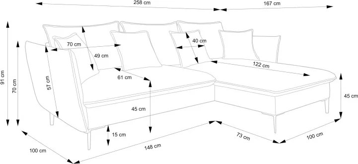 Narożnik GLOSS Lewostronny z funkcją spania, zestaw z poduszkami wolnostojący tkanina RIVIERA 41 Platynowy WERSAL