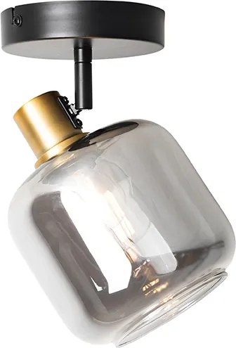 Designerski plafon z reflektorami czarny ze złotem i przydymionym szkłem - Zuzanna