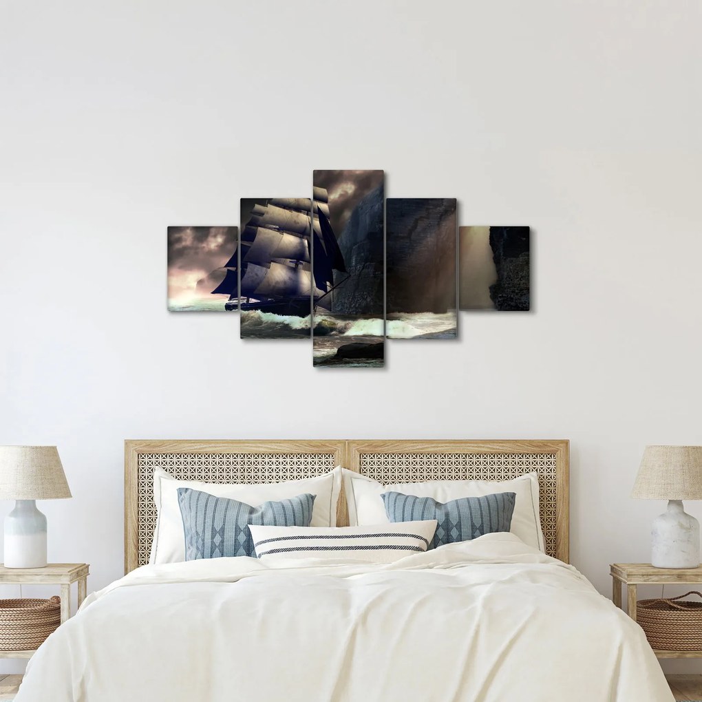 Obraz - Statek między klifami (125x70 cm)