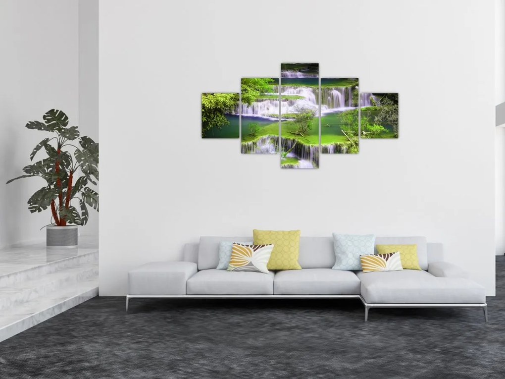 Obraz - Wodospady Huay Mae Khamin, Kanchanaburi, Tajlandia (125x70 cm)