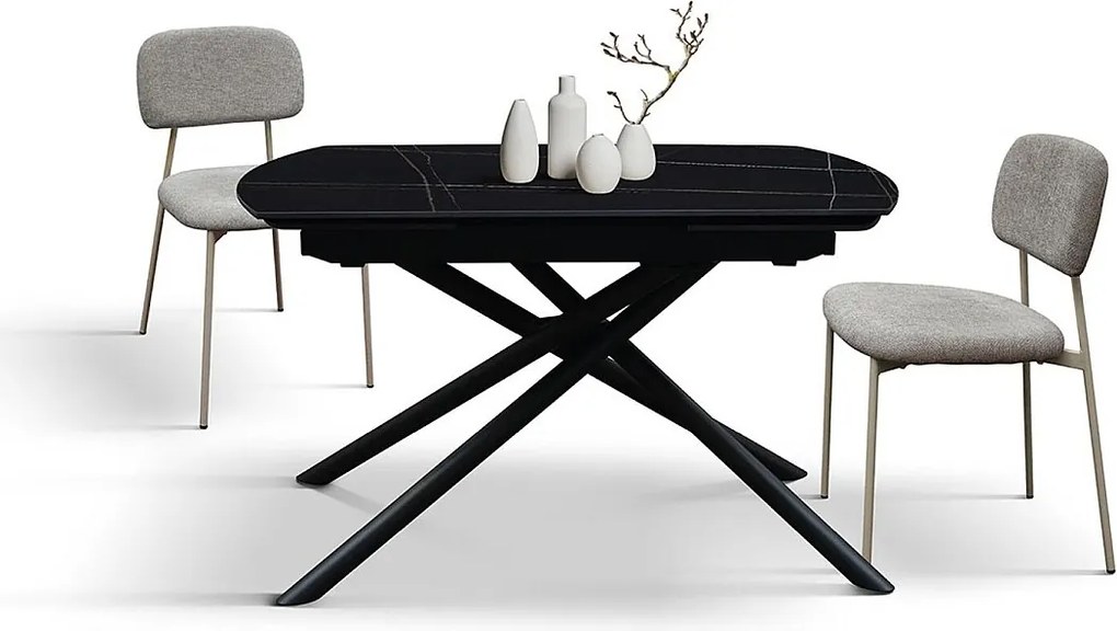Stół ceramiczny czarny, podstawa metalowa czarna, rozkładany 120x88-180x88 - BONIFACIO