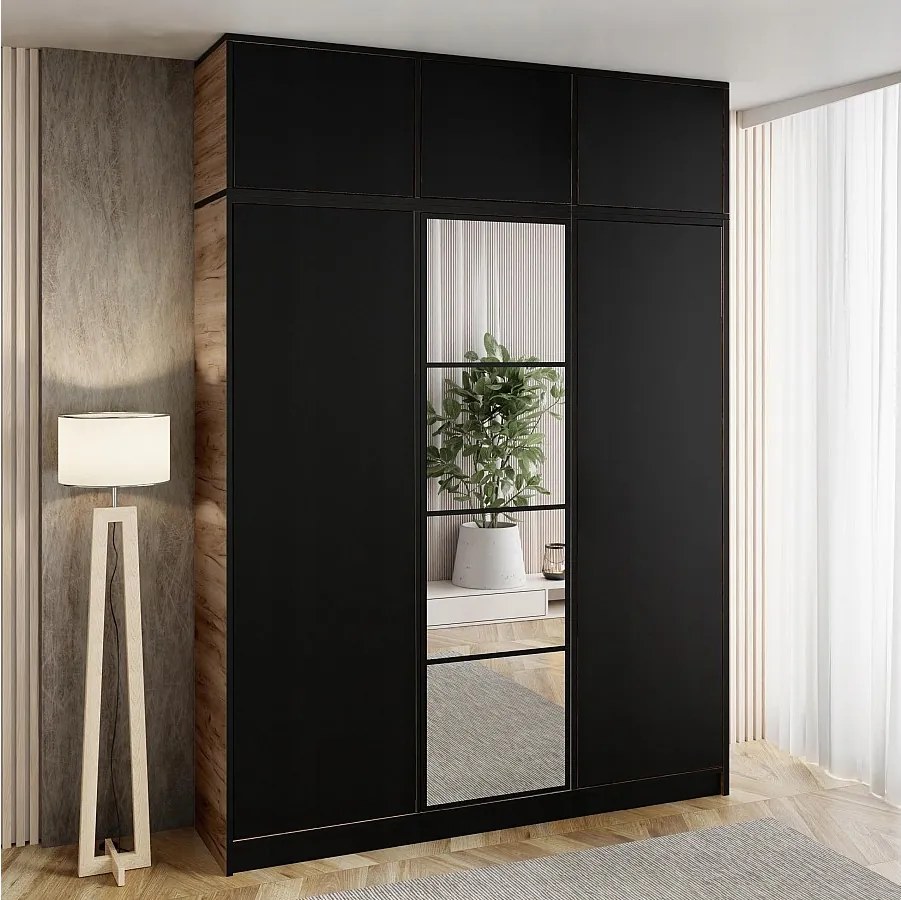 Garderoba z nadstawką EDEN 3D Dąb Craft Złoty + Czarny Wzór 4