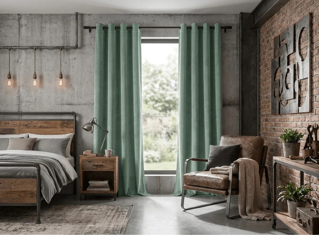 Zasłona zaciemniająca DREAM VELVET 140x250 cm, szałwiowa zieleń Zawieszanie: Metalowe pierścienie