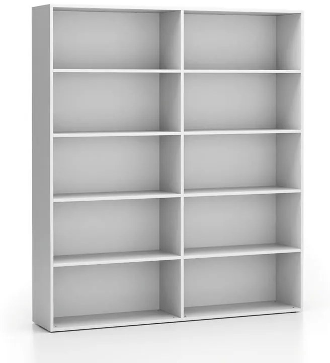Regał biurowy podwójny wysoki SEGMENT, 8 półek, 1660 x 350 x 1880, biały