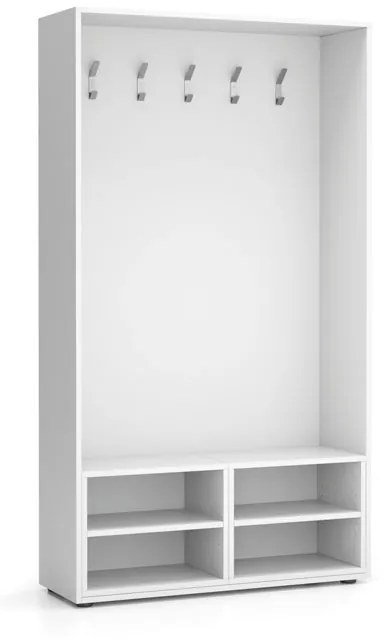 Wieszak ścienny BORDER z półką na buty, 5 haczyków, biała/biała