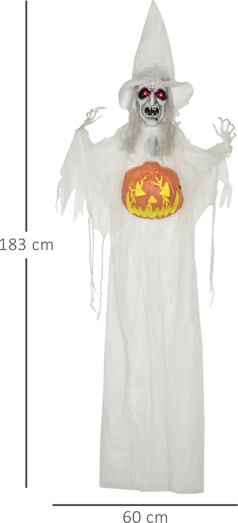 HOMCOM Duch na Halloween, Dekoracja na Halloween, Funkcja dźwięku, z czujnikiem ruchu i światłami LED, 60 cm x 18 cm x 183 cm
