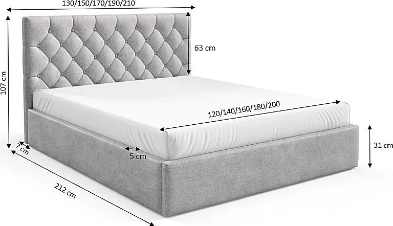 Beżowe łóżko z pikowanym zagłókiem 3 rozmiary H7-G28