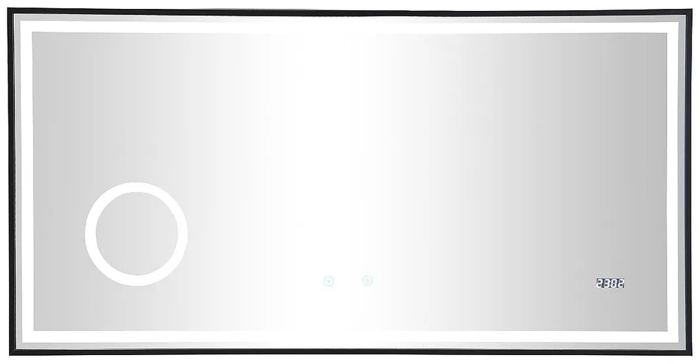 Podświetlane prostokątne lustro łazienkowe z zegarem cyfrowym - 120x50 cm AITANA