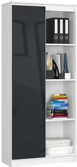 Regał z drzwiczkami na dokumenty biały + grafit połysk - Cersal 4X