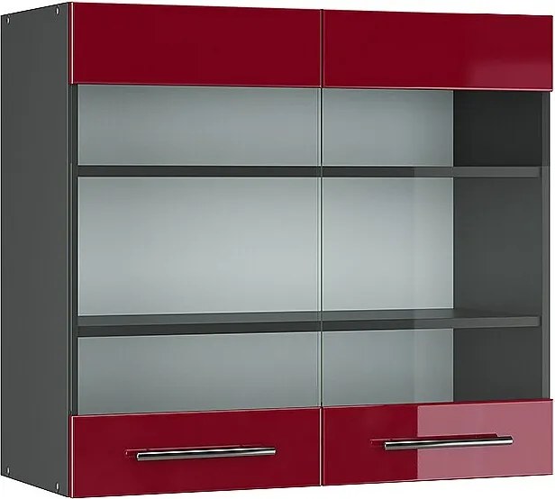 Szklana szafka kuchenna bordowa czerwień wysoki połysk 80x34.1x72 fame-line