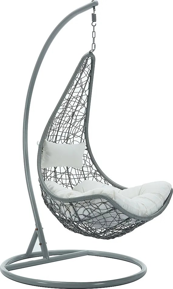 Fotel wiszący z technorattanu - Jasnoszary z białymi poduszkami - OROSI marki MYLIA