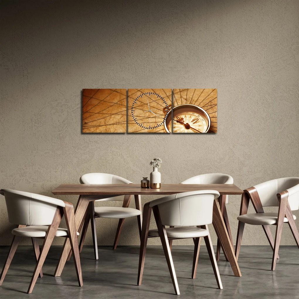 Obraz - Kompas (z zegarem) (90x30 cm)
