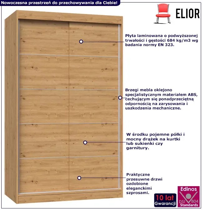 Nowoczesna szafa przesuwna 120 cm dąb artisan - Stoflis 4X