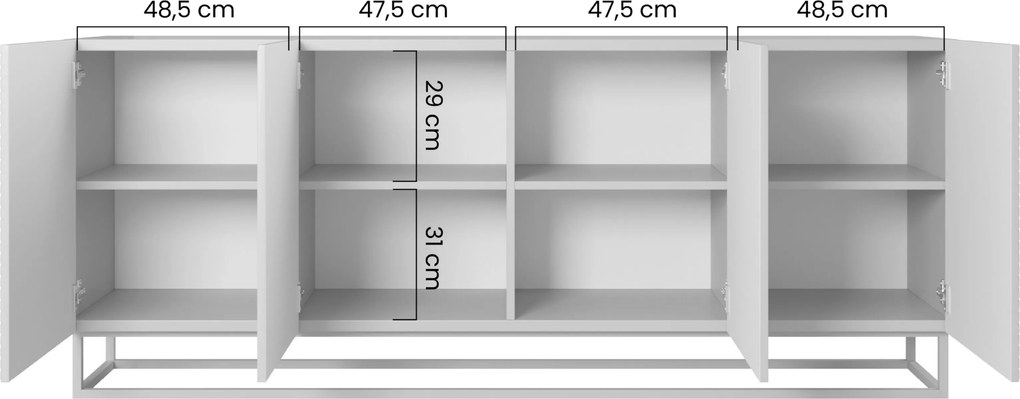 Komoda Asha 200 cm czterodrzwiowa na stelażu - artisan / czarny mat