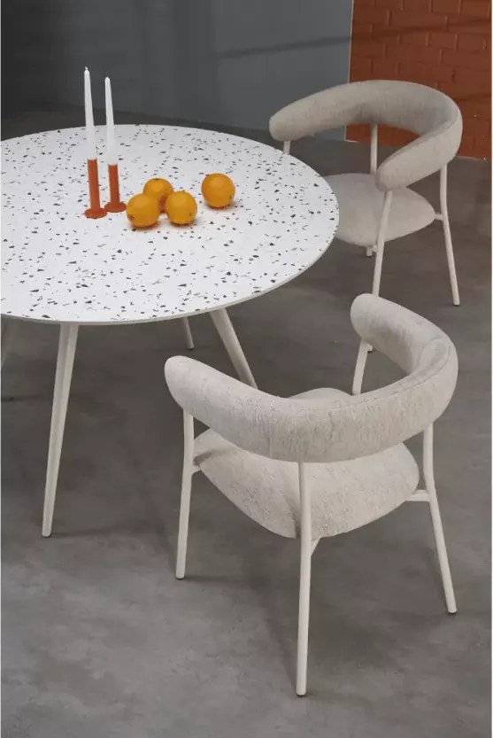 Okrągły biały stół lastryko Blanco 120 cm na stalowych białych nogach do kuchni