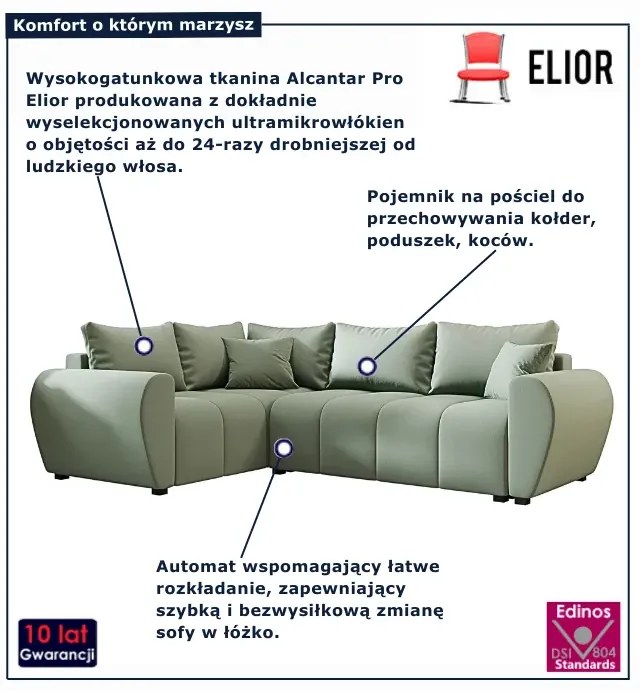 Zielony rozkładany narożnik L z funkcją spania T7-S43
