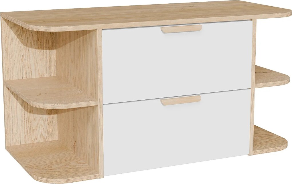 Wisząca szafka podumywalkowa z wnękami  – Biały i jasny naturalny – szer. 100 cm – AVORELI