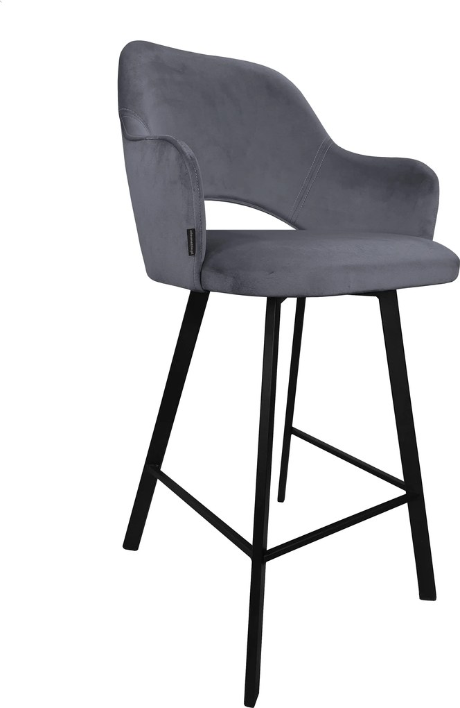 Hoker Milano krzesło barowe tkanina Welur podstawa metalowa : Kolor nogi - Czarna profil, Kolor tkaniny - VELVET - BL14, Typ siedziska - Siedzisko stałe