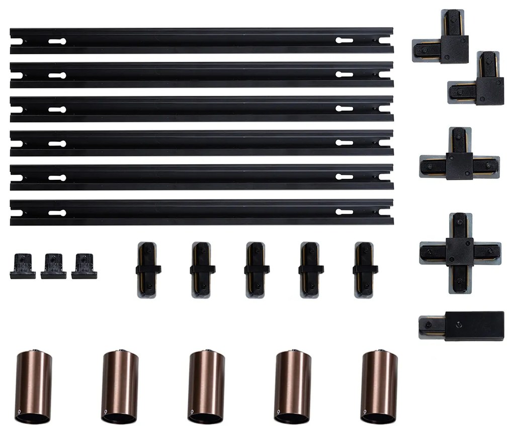 Nowoczesny system oświetlenia szynowego z 5 reflektorami, ciemny brąz, 1-fazowy, GU10, 35 mm - Iconic Ruby