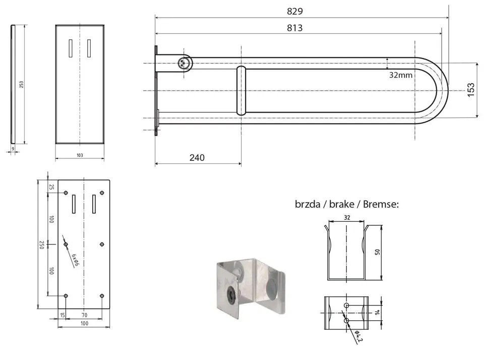 Stalowy uchwyt ścienny do łazienki 83 cm Handicap – Sapho